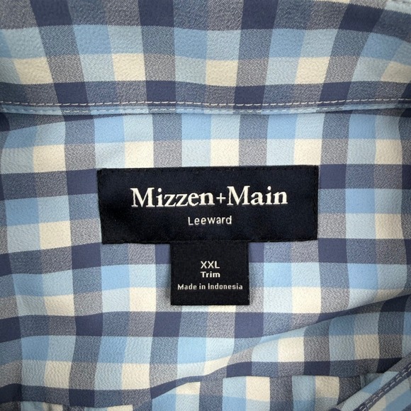 Mizzen+Main Leeward Dress Shirt Mens XXL Blue Gingham Check Trim Fit Stretch - Picture 6 of 11
